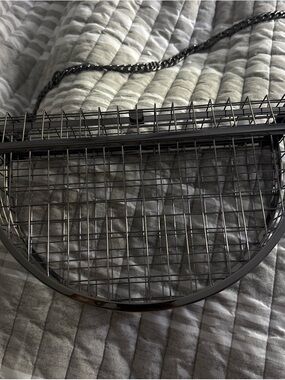 Metal Grid Half-Moon Crossbody Bag in Gunmetal